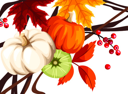 Gourds, fall leaves, berries and vines.